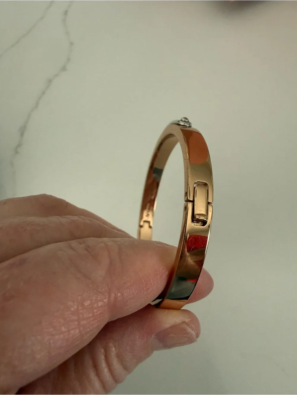 Coach Rose Gold/Silver Logo Plate Hinged-Bangle Bracelet